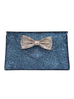 Anthropologie Miss Albright Blue Glitter Bow Clutch Evening Party Wedding Bag